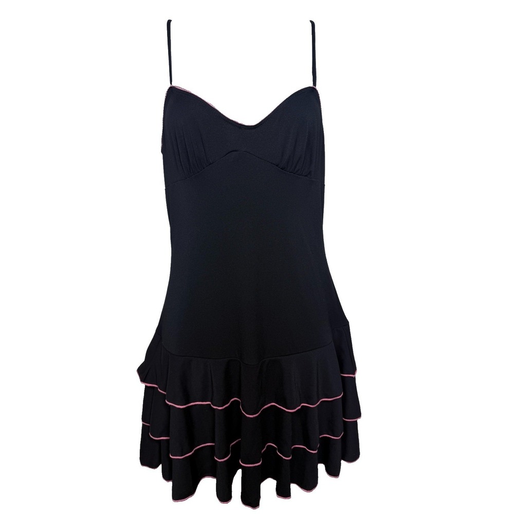 Byer Too Y2K Coquette Mini Dress Black Pink Tiered Ruffle Babydoll Party M